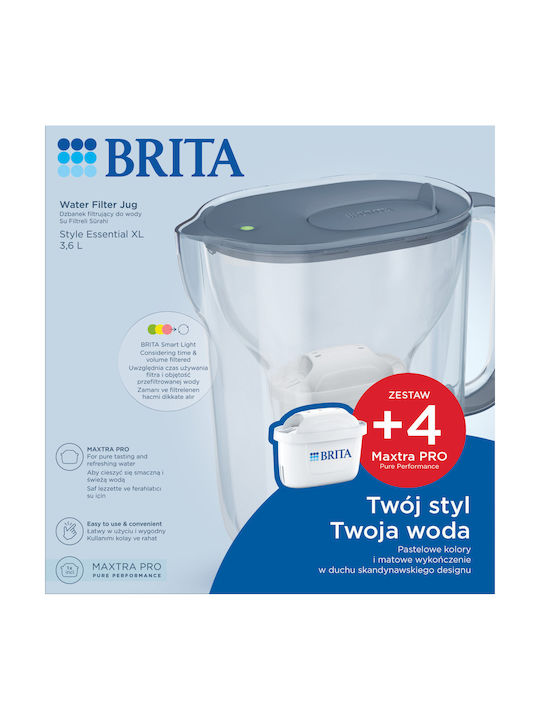 Brita Style Essential Serving Jug Plastic with 4 Replacement Filters