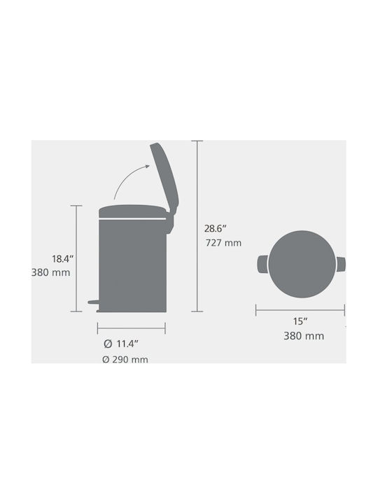 Brabantia Newicon Κάδος Απορριμμάτων Πλαστικός με Πεντάλ Γκρι 20lt