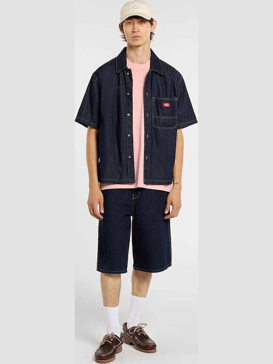 Kurzärmeliges Denim-Herrenhemd in Normale Passform Dunkelblau