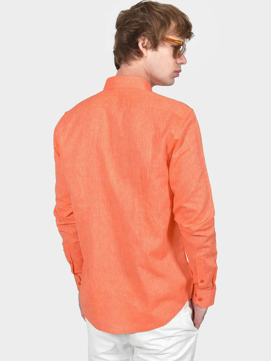 Short Sleeve Linen Shirt in Regular Fit Orange