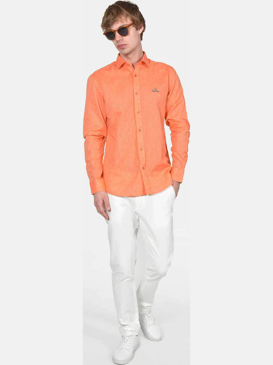 Short Sleeve Linen Shirt in Regular Fit Orange