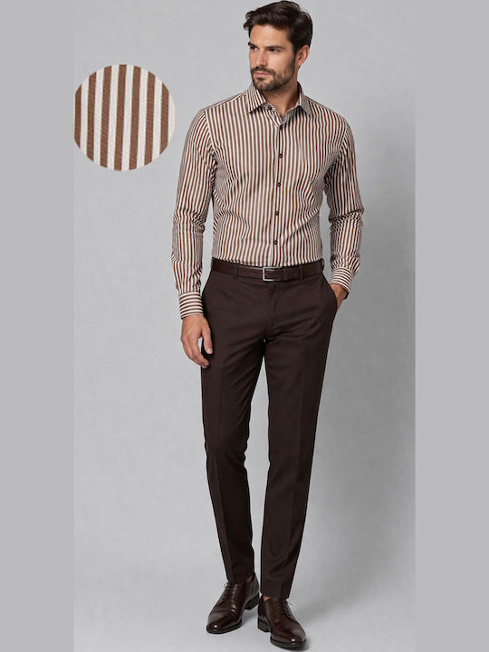 Long Sleeve Shirt in Regular Fit Striped Brown
