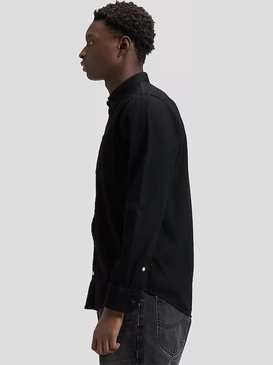 Long Sleeve Denim Shirt in Regular Fit Black