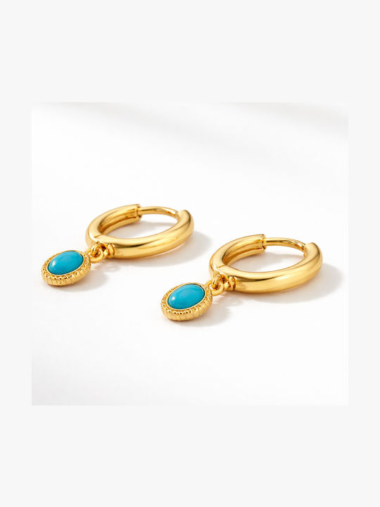 Xryseio Silver Gold Plated Hoop Earrings with Turquoise Stones