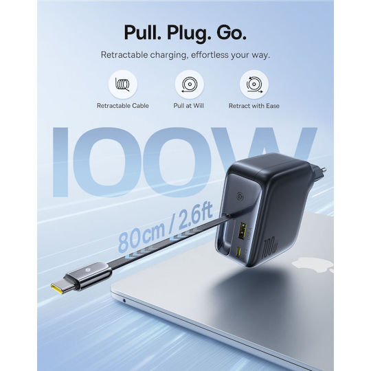 Baseus Baseus Handyladegerät mit Eingebautem Kabel mit USB-A und USB-C Ausgangsanschlüsse USB-C 100W Stromlieferung Schwarz