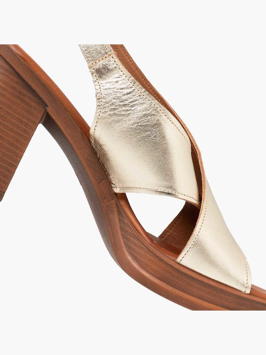 Damen Sandalen Aus Leder Gold