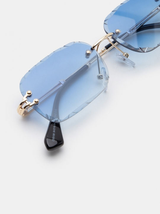 Luigi Unisex Sunglasses with Gold Metallic Frame and Light Blue Lens 4881830