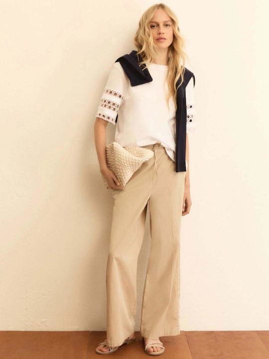 Women's Fabric Trousers with Rubber Band Beige