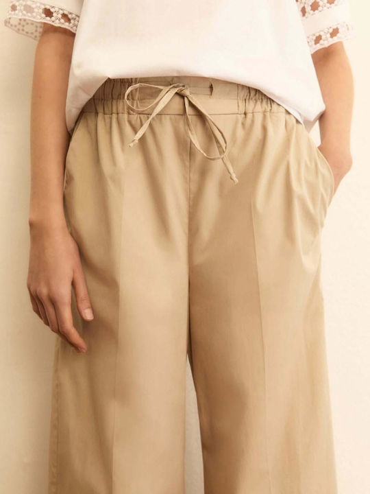 Women's Fabric Trousers with Rubber Band Beige