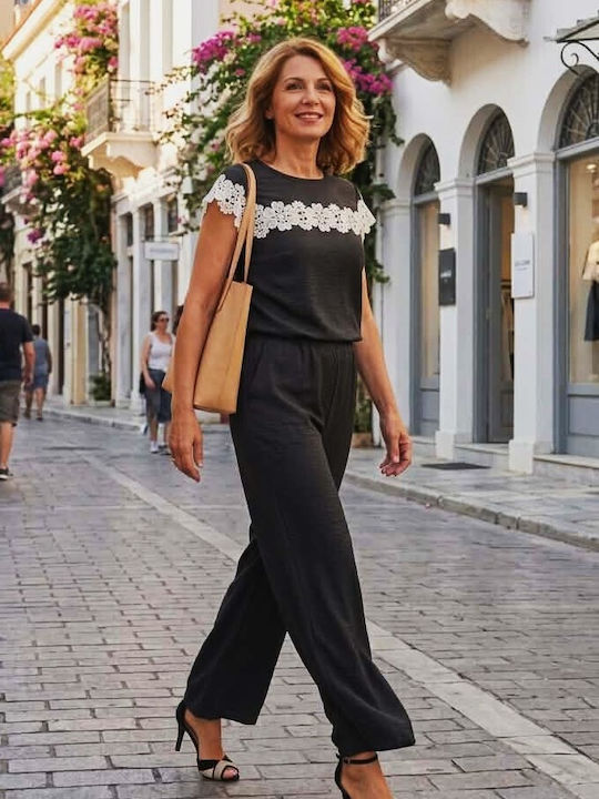 Women's Black Set with Trousers with Rubber Band Floral