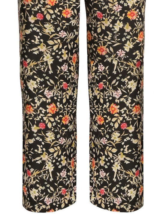 Pantaloni Largi Dama Cu Cauciuc În Fit Relaxed Model Floral Negru