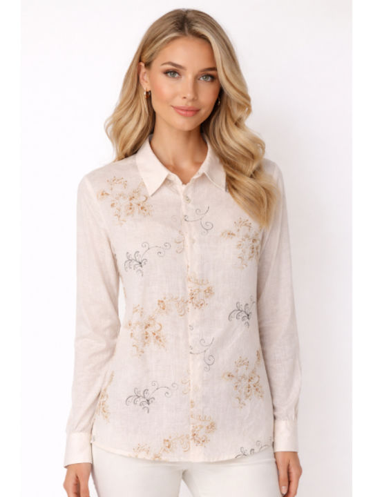 Long Sleeve Women's Cotton Shirt Beige SS-M116325-26SH-BEIGE