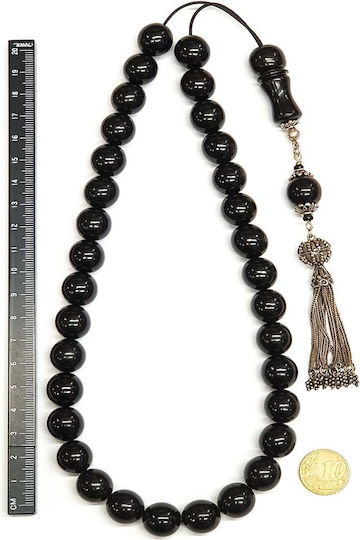 Roloi Komboloi Worry Beads with 33 Amber Beads Length 44cm Black