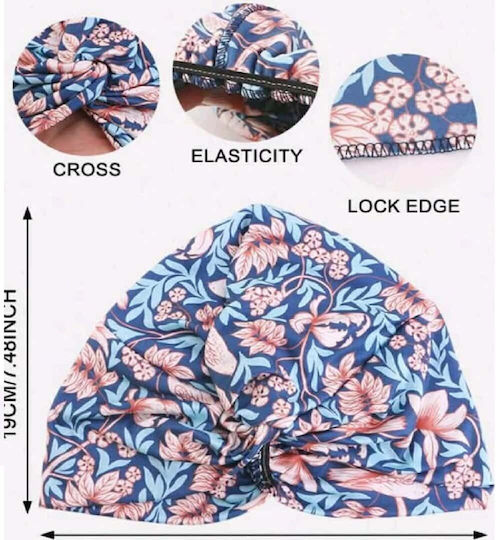 Women's Soft Fabric Hair Turban Blue Floral Flowers