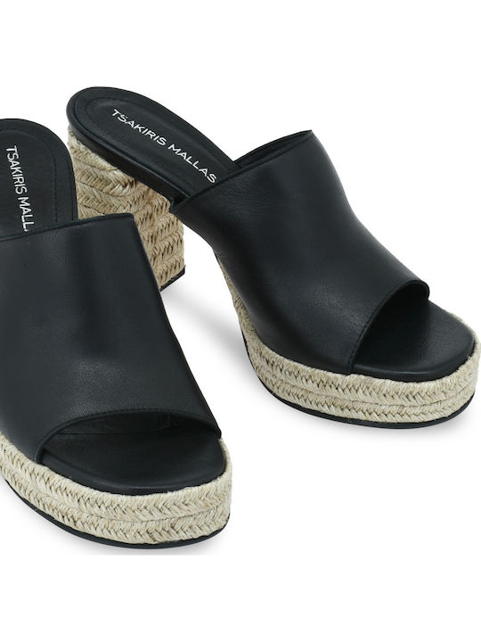 Leather Mules with High Heel in Black Colour