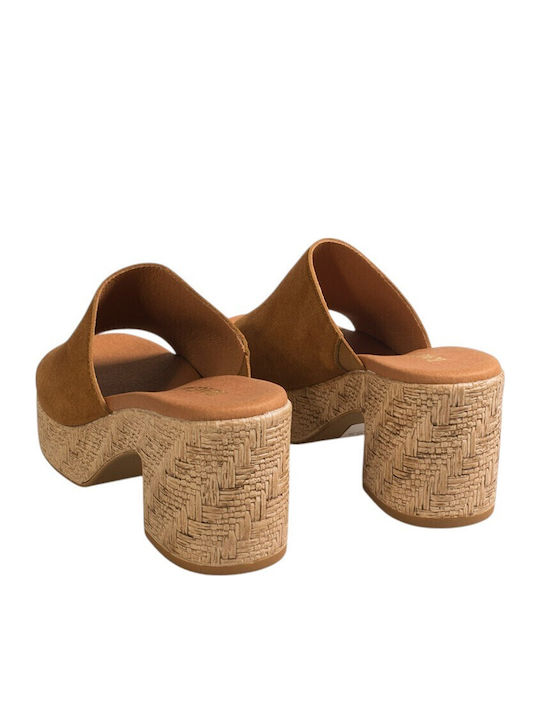 Women's Mules with Chunky Heel in Tabac Brown Color