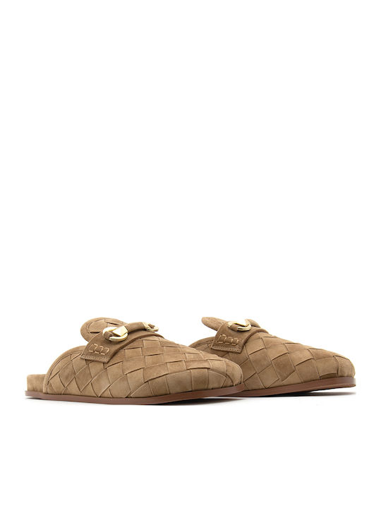 Suede Mules με Ψηλό Τακούνι σε Καφέ Χρώμα