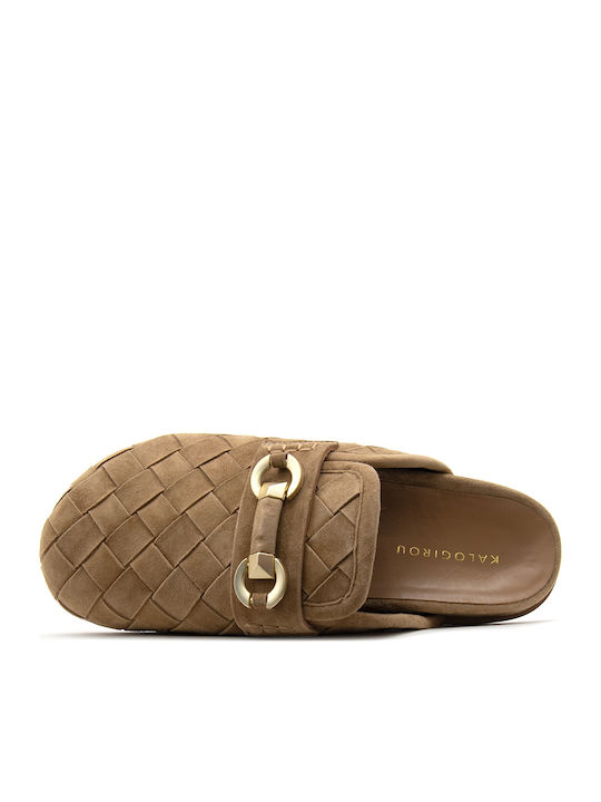 Suede Mules με Ψηλό Τακούνι σε Καφέ Χρώμα