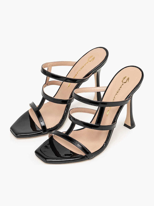 Mules From Patent Leather With High Heel In Black Colour