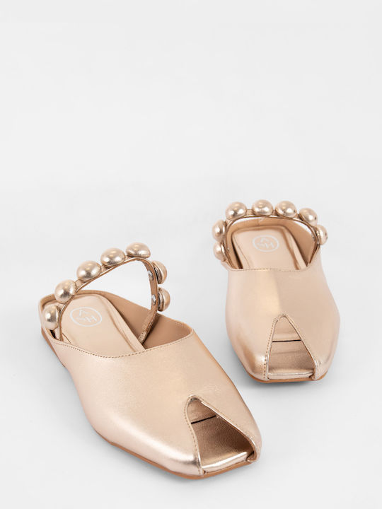 Blanche Flat Mules in Gold Color