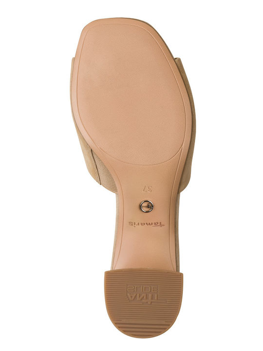 Leather Mules with Low Heel in Tabac Brown Colour