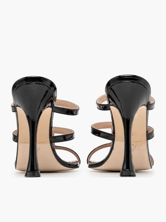 Mules From Patent Leather With High Heel In Black Colour