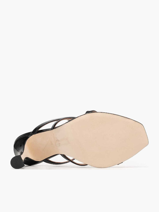 Mules From Patent Leather With High Heel In Black Colour