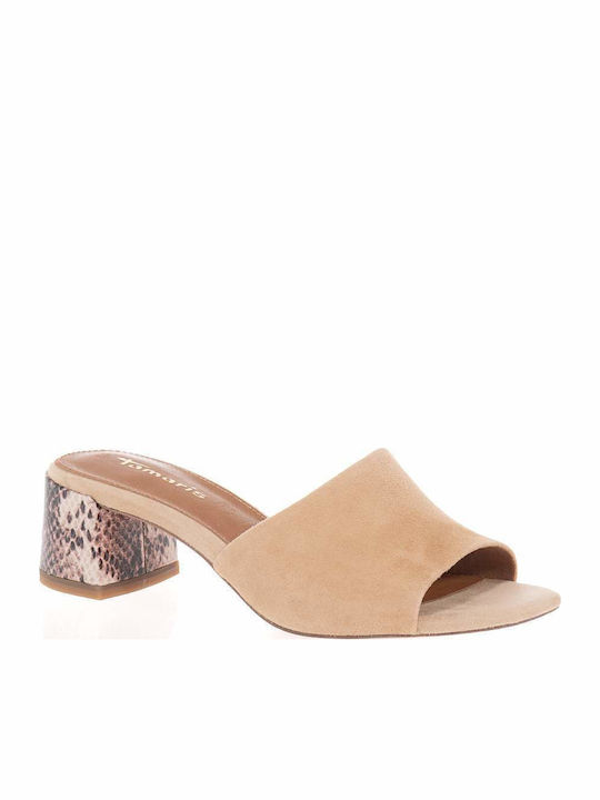 Leather Mules with Low Heel in Tabac Brown Colour
