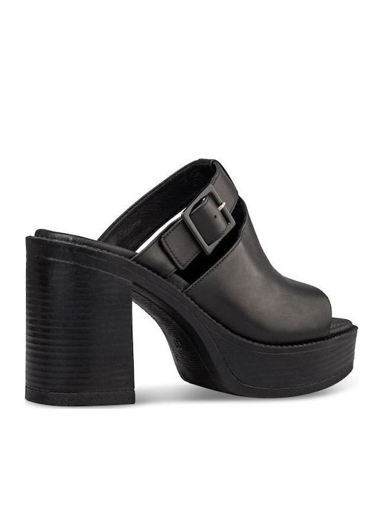 Flat Δερμάτινα Mules σε Μαύρο Χρώμα