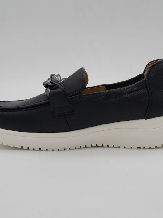 Loafers Mocasini Dama Din Piele În Culoare Albastru Marin