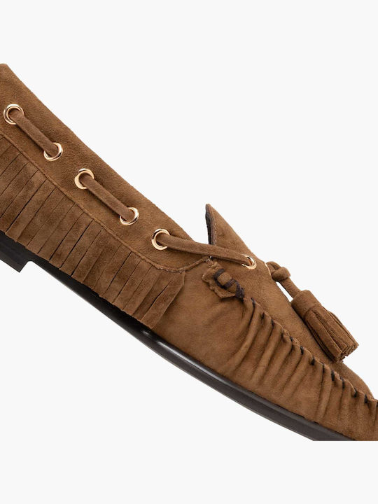 Leather Women's Loafers in Khaki Colour
