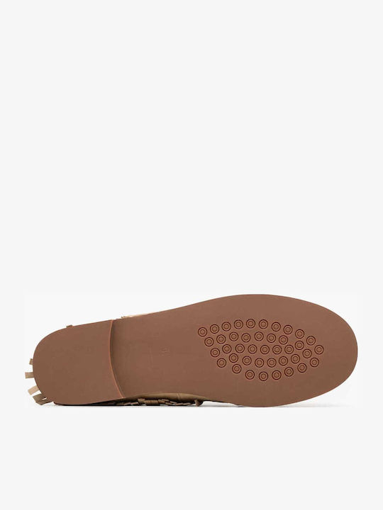 Leather Women's Loafers In Beige Colour