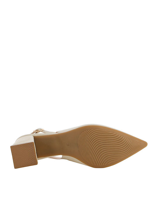 Leather Heels With Medium Beige Heel