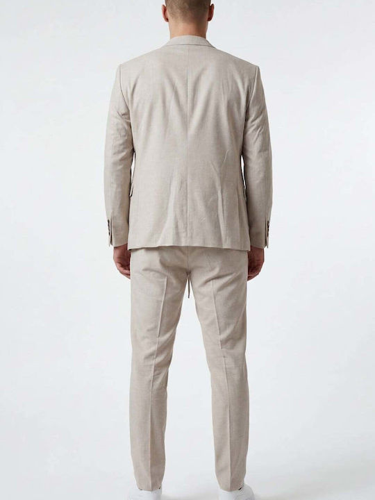 Summer Men's Groom's Suit with Slim Fit Beige