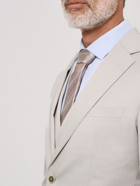 Men's Groom's Suit with Vest Slim Fit Beige