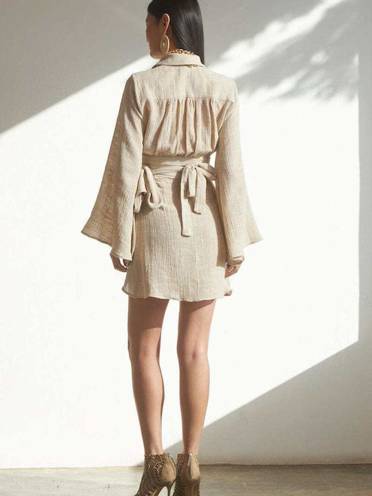 Linen Mini Envelope Skirt Beige 135002C