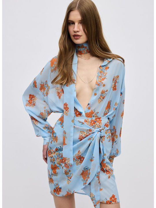Mini Φούστα Φάκελος Floral Μπλε