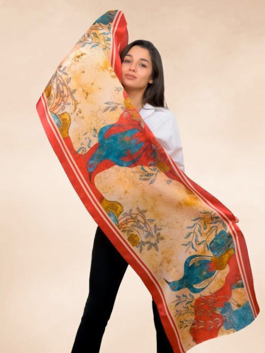 Kalfas Luxury Silk Олметаксо Дамско Копринено Шал Червен