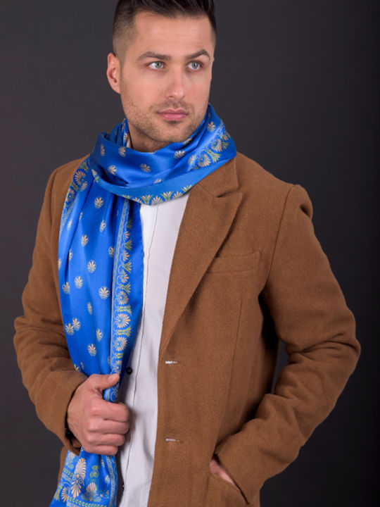 Kalfas Luxury Silk Ολομέταξη Μαντήλα Γυναικείο Μεταξωτό Φουλάρι Μπλε