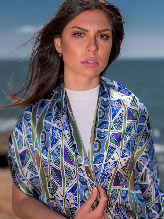 Kalfas Luxury Silk Women's Silk Shawl Blue
