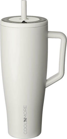 Cool'NMore Handled Tumbler Thermos Stainless Steel BPA Free 1.2lt Beige with Straw and Handle
