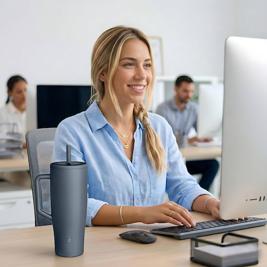 Cool'NMore Handled Tumbler Thermos Stainless Steel BPA Free 1.2lt Gray with Straw and Handle