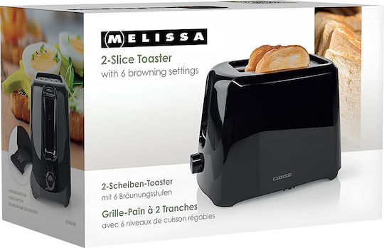 Melissa 2-slot Toaster 700w 6 Browning Levels Removable Crumb Tray Black