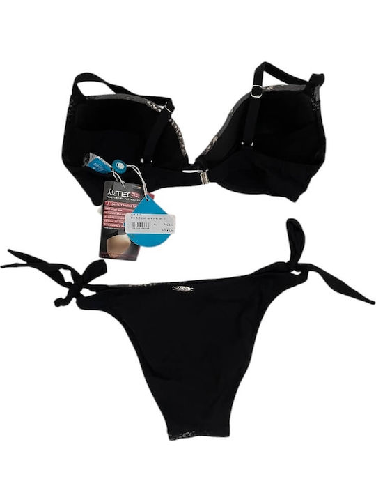 Set Bikini Push Up Brazil Animal Print Μαύρο