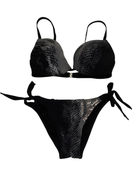 Set Bikini Push Up Brazil Animal Print Μαύρο
