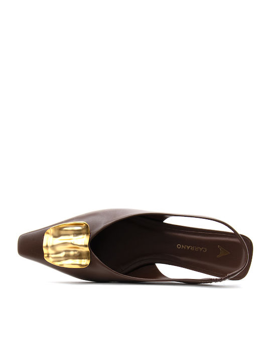 Δερμάτινες Γυναικείες Μπαλαρίνες Slingback σε Καφέ Χρώμα