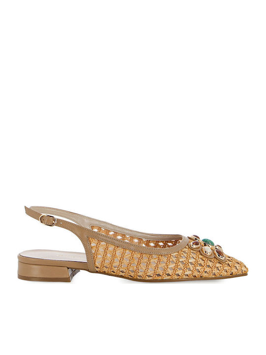 Δερμάτινες Γυναικείες Μπαλαρίνες Slingback σε Μπεζ Χρώμα