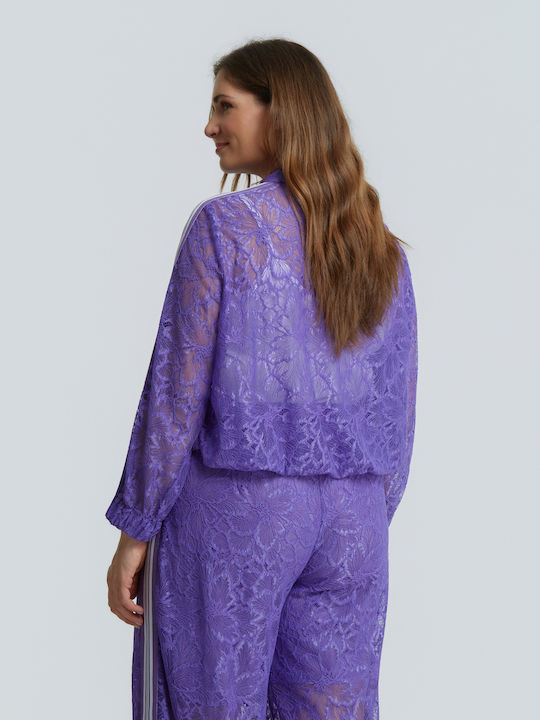 Women's Cardigan with Zipper in Purple Colour