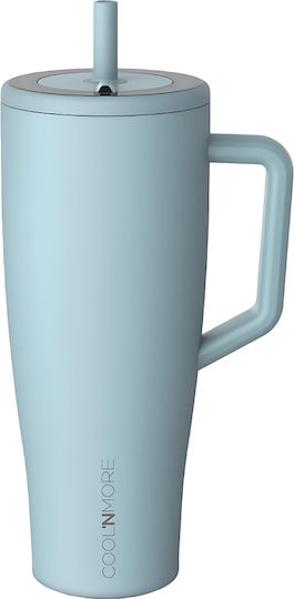 Cool'NMore Handled Tumbler Thermos Stainless Steel BPA Free 1.2lt Blue with Straw and Handle