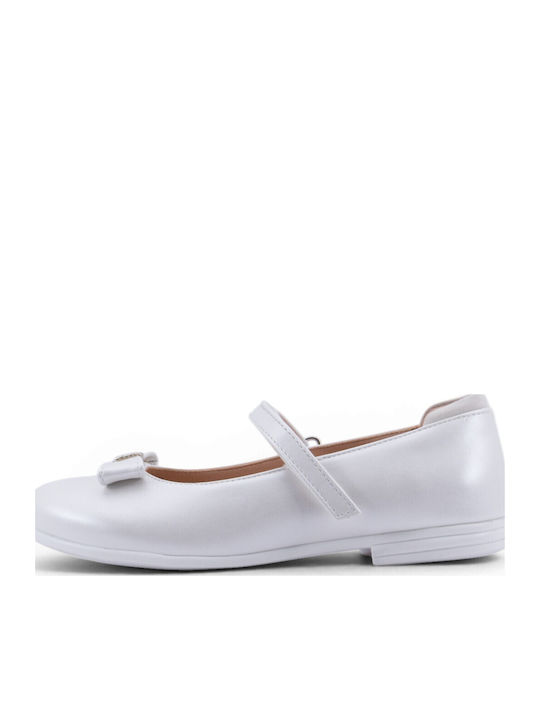 Kids Ballerinas with Hoop & Loop Closure Leather White